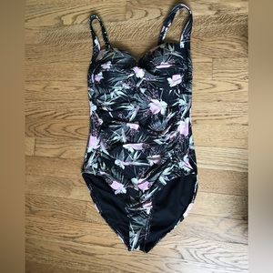 Nip Tuck Swim black floral swimsuit in EUC